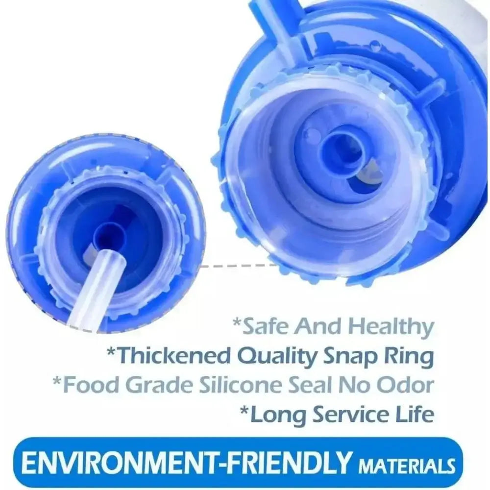 Close-up of a water pump bottle showing safe materials, silicone seal, and thickened snap ring for long-lasting use.