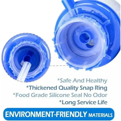 Close-up of a water pump bottle showing safe materials, silicone seal, and thickened snap ring for long-lasting use.