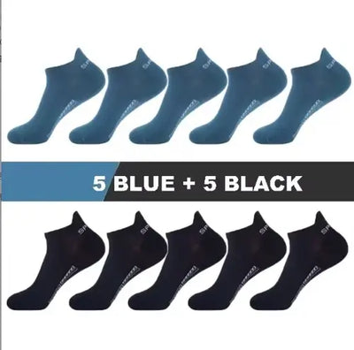 5 pairs blue and 5 pairs black men short socks, low cut, high-quality, comfortable, breathable material.