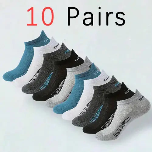10 pairs of trendy low cut men short socks in various colors for comfortable daily wear.