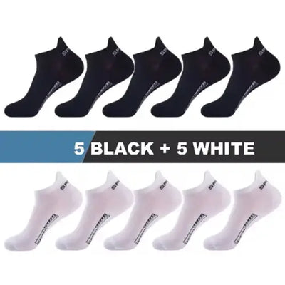 5 pairs black and 5 pairs white low cut socks, comfortable and breathable, perfect for daily wear.