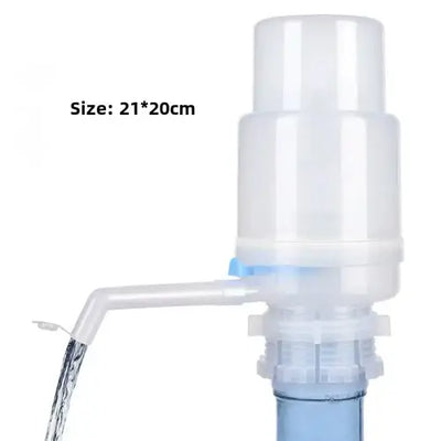 Manual water bottle pump with hose, perfect for drinking fountains, size 21x20cm.