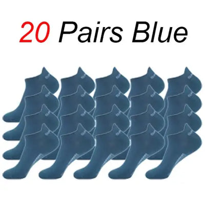 20 pairs of blue men short socks, offering high-quality, antibacterial, and breathable comfort for daily wear.