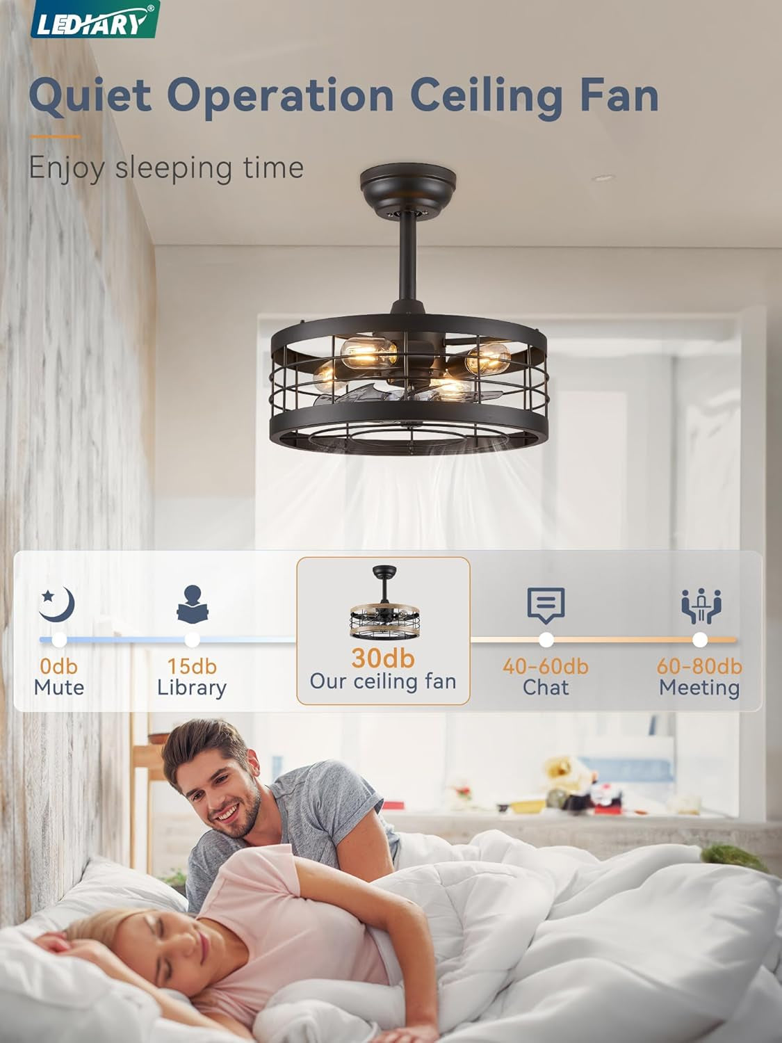 16.5 Inch Black Caged Ceiling Fan with Light, Fandelier Industrial