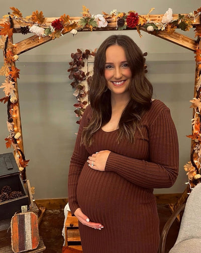 Maternity Long Sleeve V-Neck Knit Stretch Sweater Dress