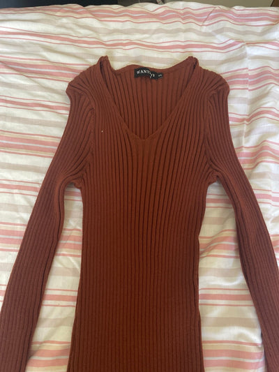 Maternity Long Sleeve V-Neck Knit Stretch Sweater Dress