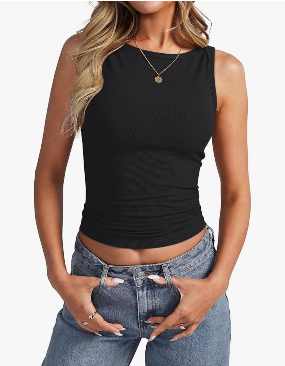 Womens Sleeveless Ribbed Tank Tops Boat Neck Slim Fit Shirts Summer Be