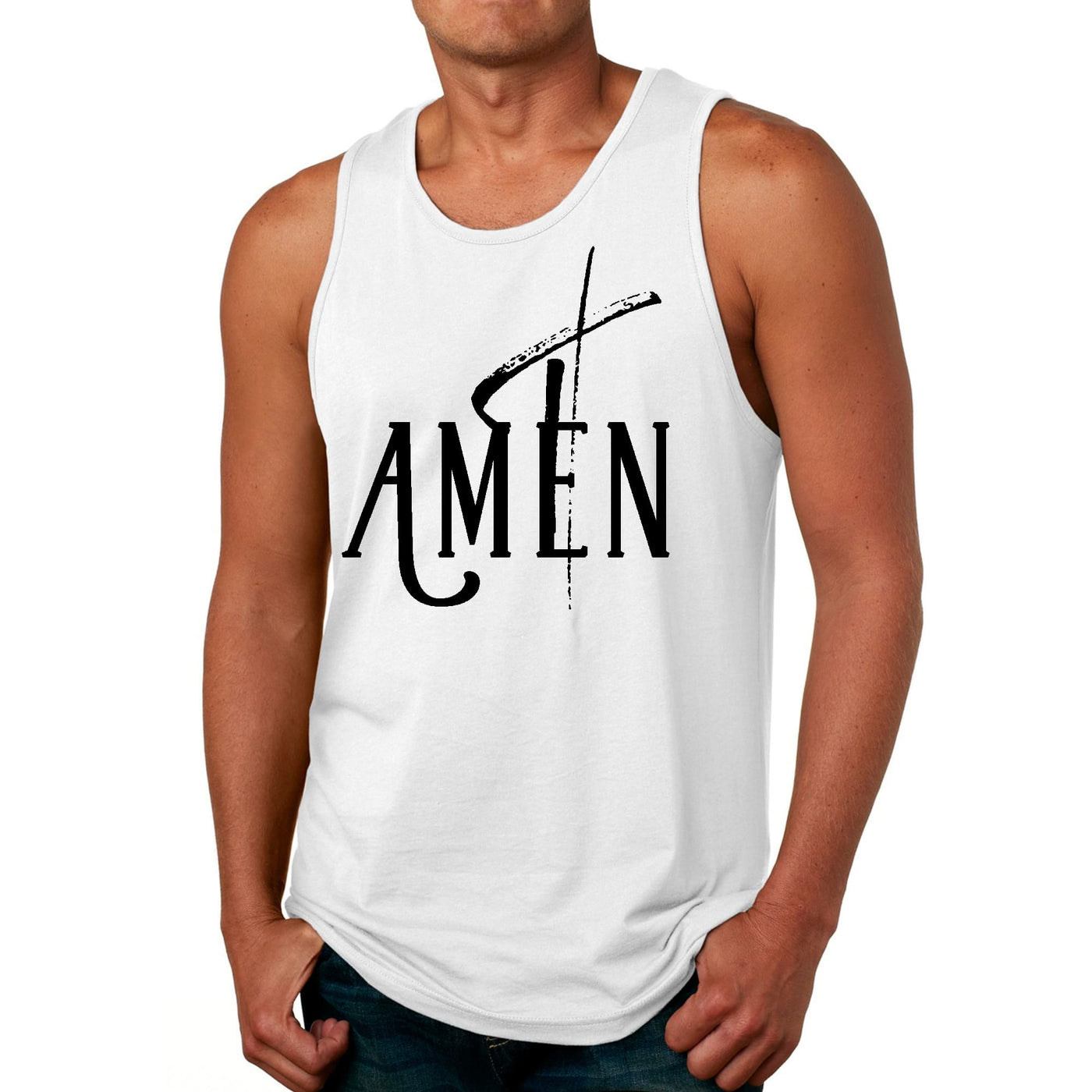 Mens Fitness Tank Top Graphic T-shirt Amen Black Print
