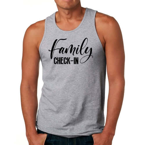 Mens Fitness Tank Top Graphic T-shirt Family Check-in Illustration