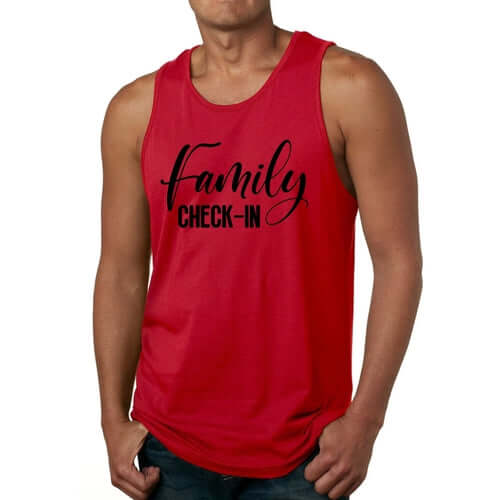 Mens Fitness Tank Top Graphic T-shirt Family Check-in Illustration