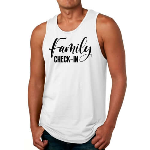 Mens Fitness Tank Top Graphic T-shirt Family Check-in Illustration