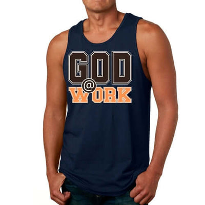Mens Fitness Tank Top Graphic T-shirt God @ Work Brown and Orange