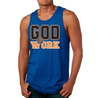 Mens Fitness Tank Top Graphic T-shirt God @ Work Brown and Orange