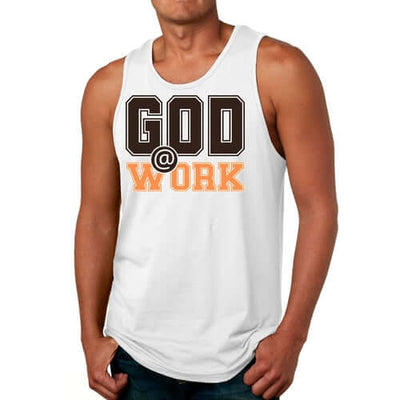 Mens Fitness Tank Top Graphic T-shirt God @ Work Brown and Orange