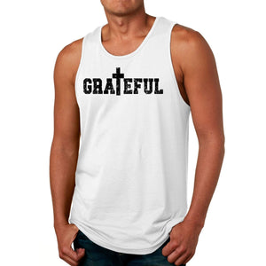 Men's fitness tank top with 'GRATEFUL' graphic print, made from soft preshrunk cotton for comfort and a classic fit.