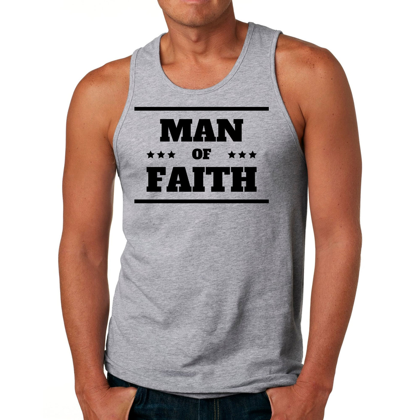 Mens Fitness Tank Top Graphic T-shirt Man of Faith Black Illustration