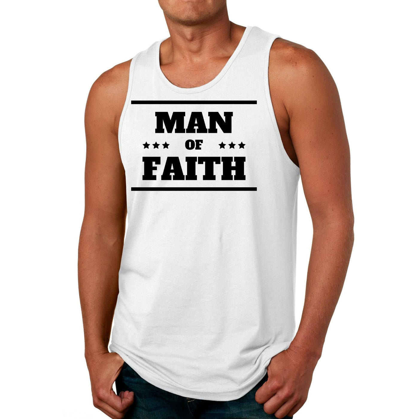 Mens Fitness Tank Top Graphic T-shirt Man of Faith Black Illustration