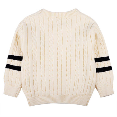 Baby Logo Patch Pattern Side Striped Sleeves Conchet Knit Sweater