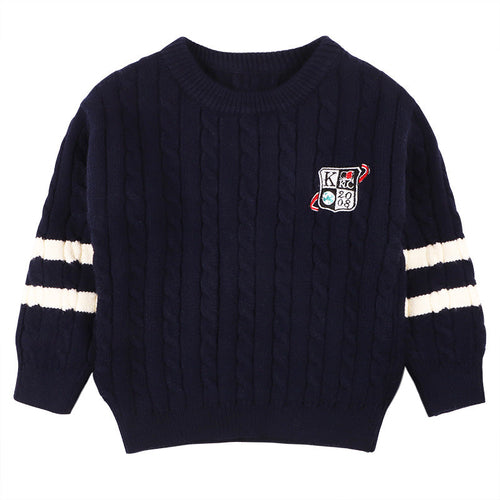 Baby Logo Patch Pattern Side Striped Sleeves Conchet Knit Sweater