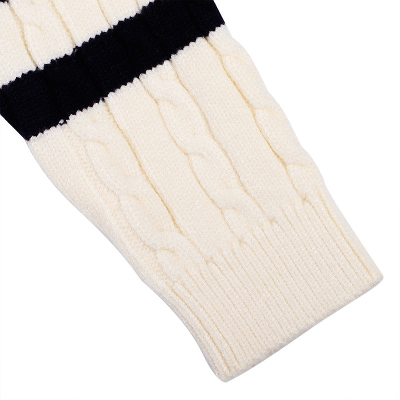 Baby Logo Patch Pattern Side Striped Sleeves Conchet Knit Sweater