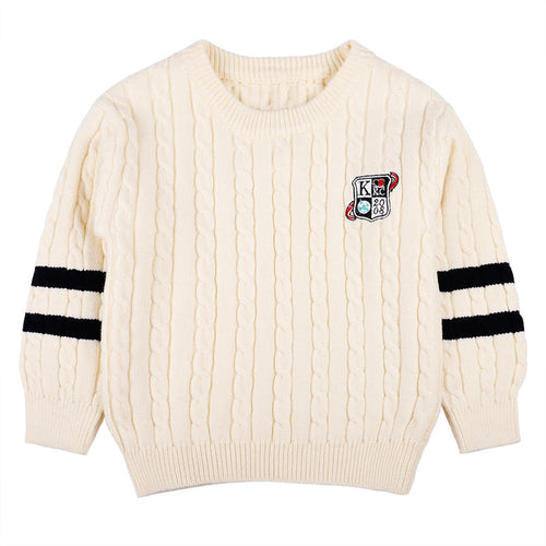 Baby Logo Patch Pattern Side Striped Sleeves Conchet Knit Sweater