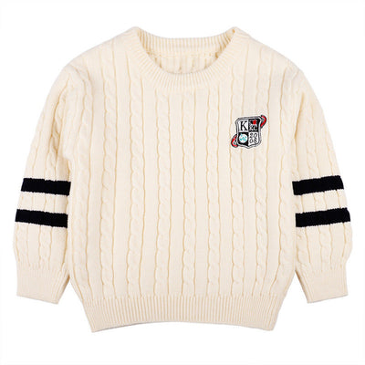Baby Logo Patch Pattern Side Striped Sleeves Conchet Knit Sweater